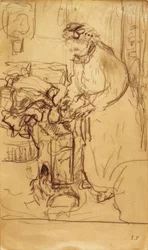 Madame Vuillard devant un poêle à pétrole